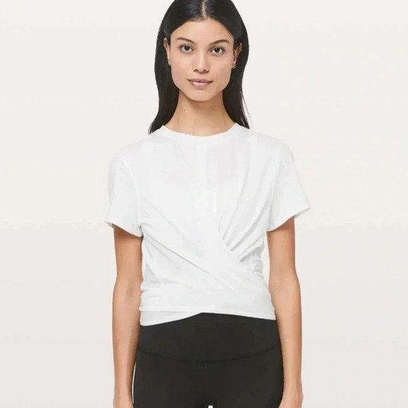 LULULEMON NWT Time to Restore Short Sleeve Cropped Crop Top White Wrap Tie 6 - Picture 2 of 10